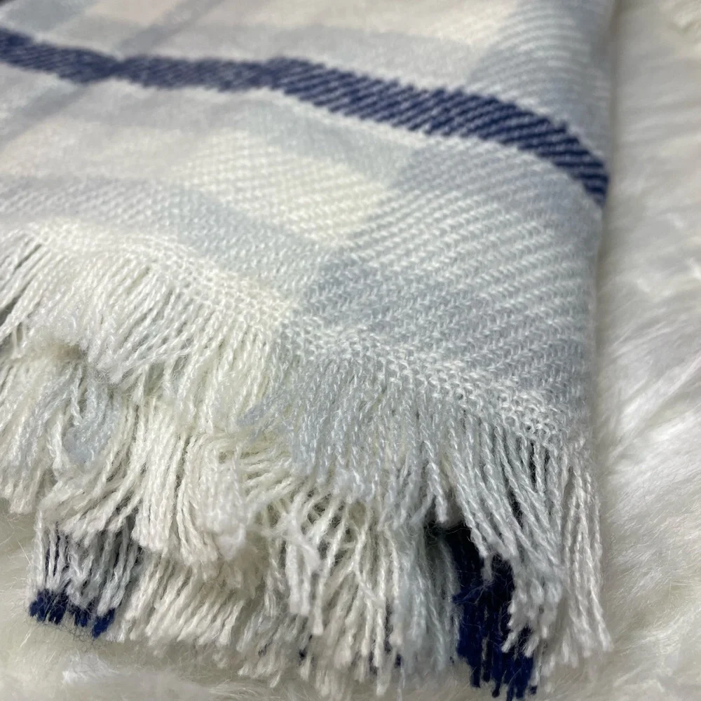 White and Blue Plaid Scarf/Shawl